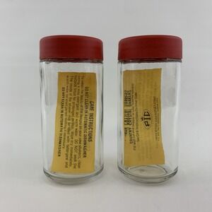 Vintage Red Top Glass Salt & Pepper, Spice Shakers Country Crystal 4.75" Tall